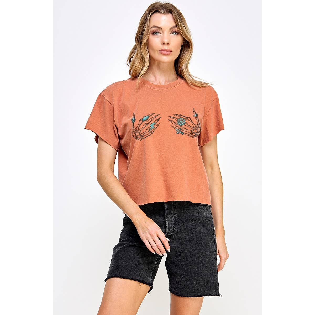 Skelton Hands Vintage Graphic Crop Top