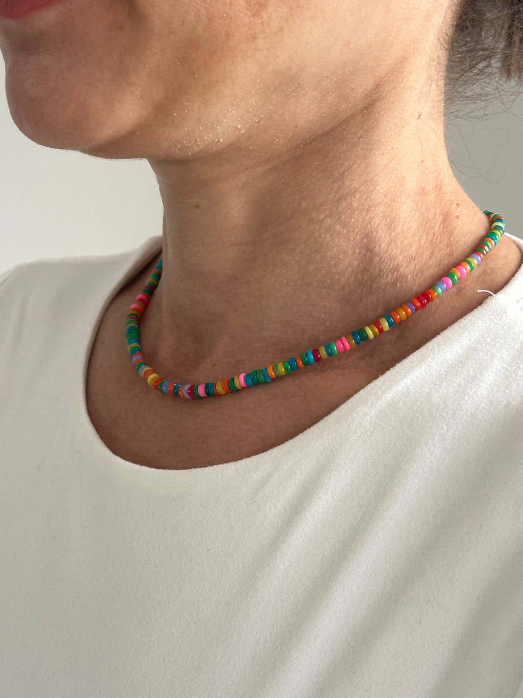 Slim Pink-Green Opal Necklace