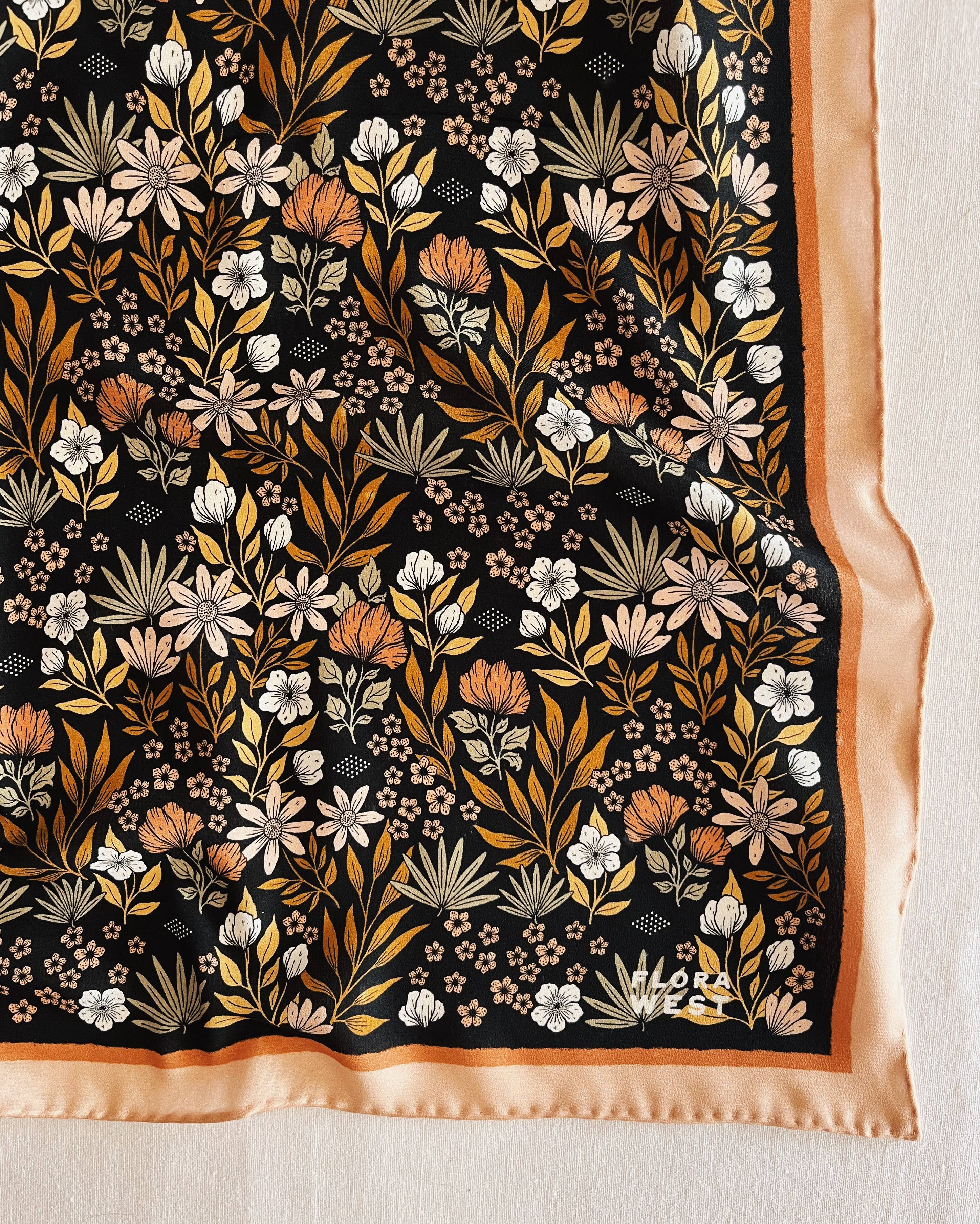 Midnight Garden Floral Silk Scarf