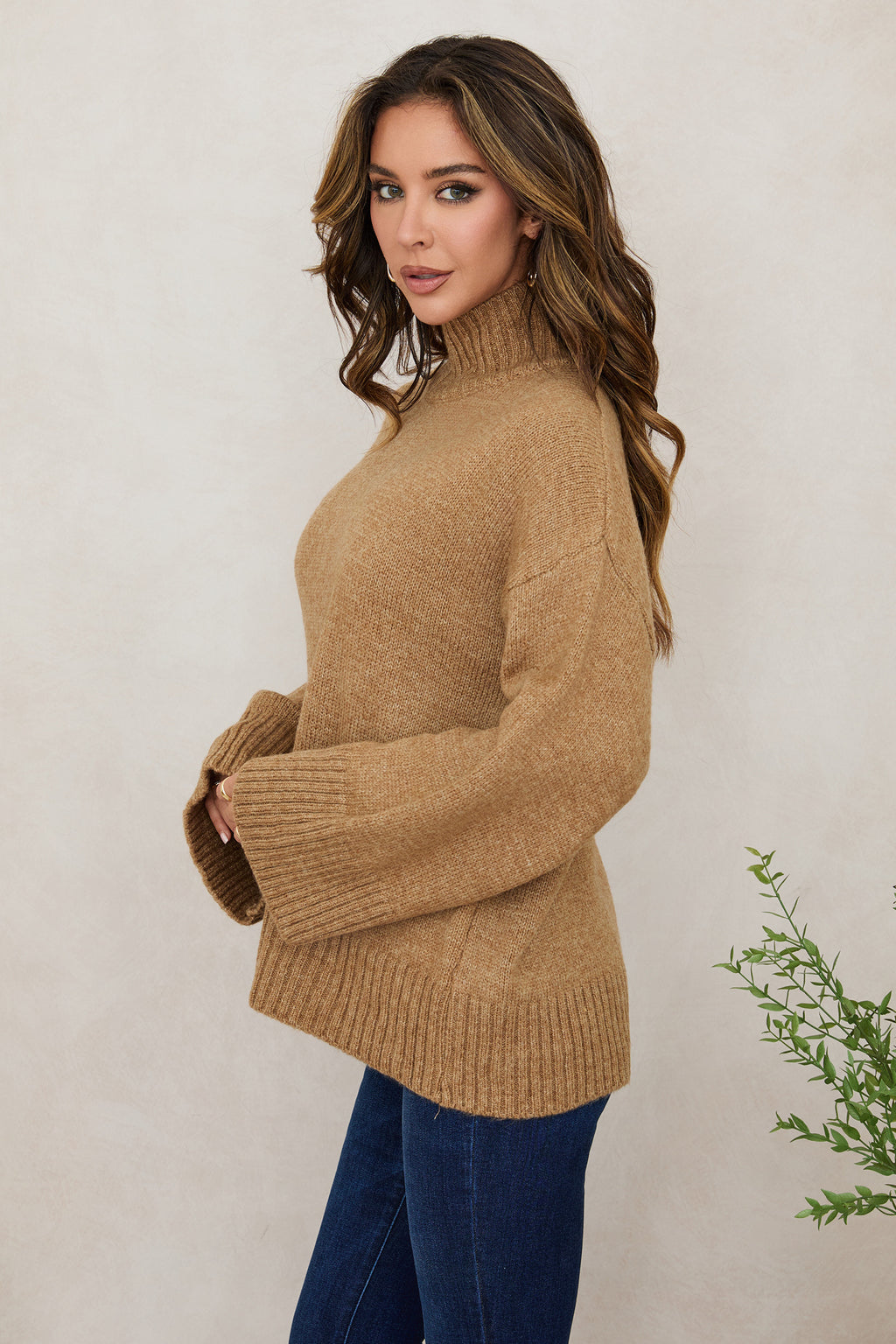 Cowl Neck Long Sleeve Knit Sweater