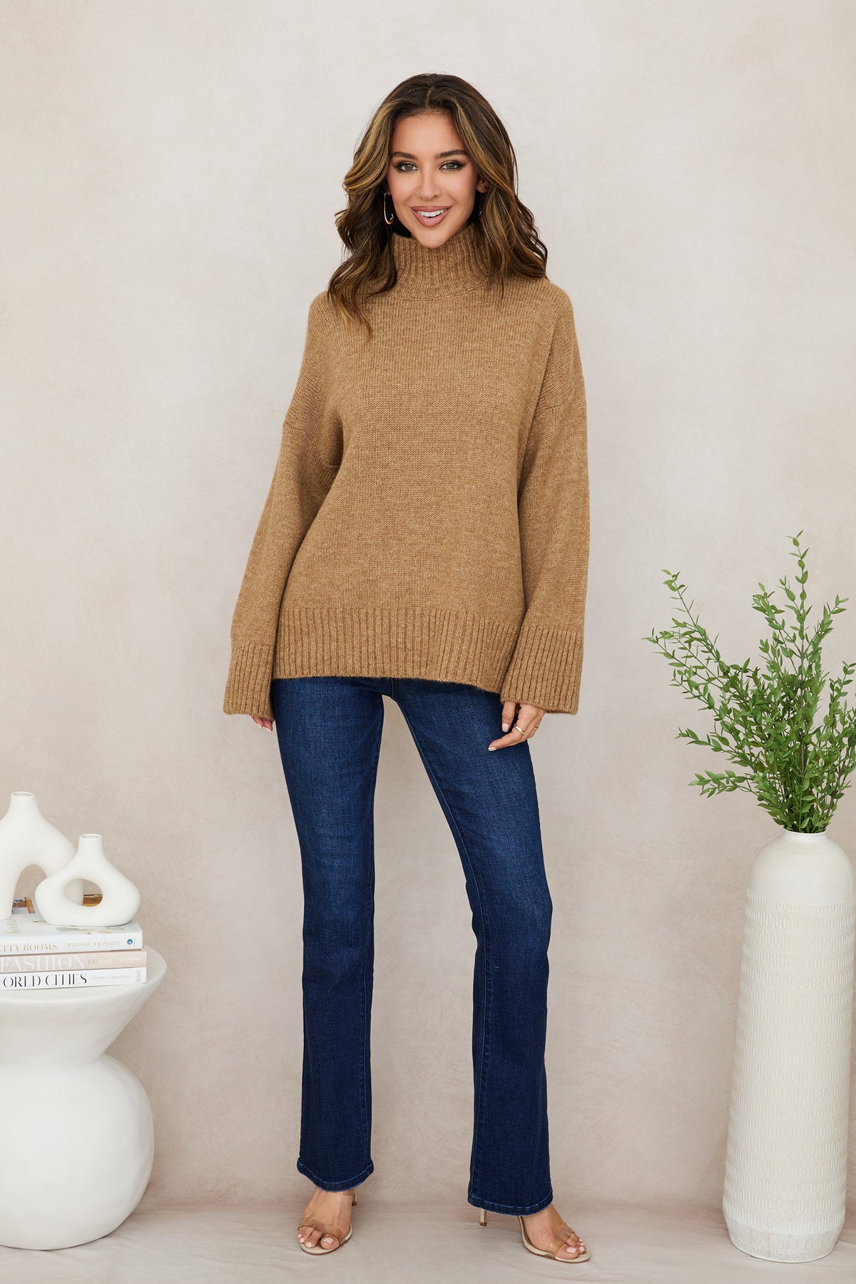 Cowl Neck Long Sleeve Knit Sweater