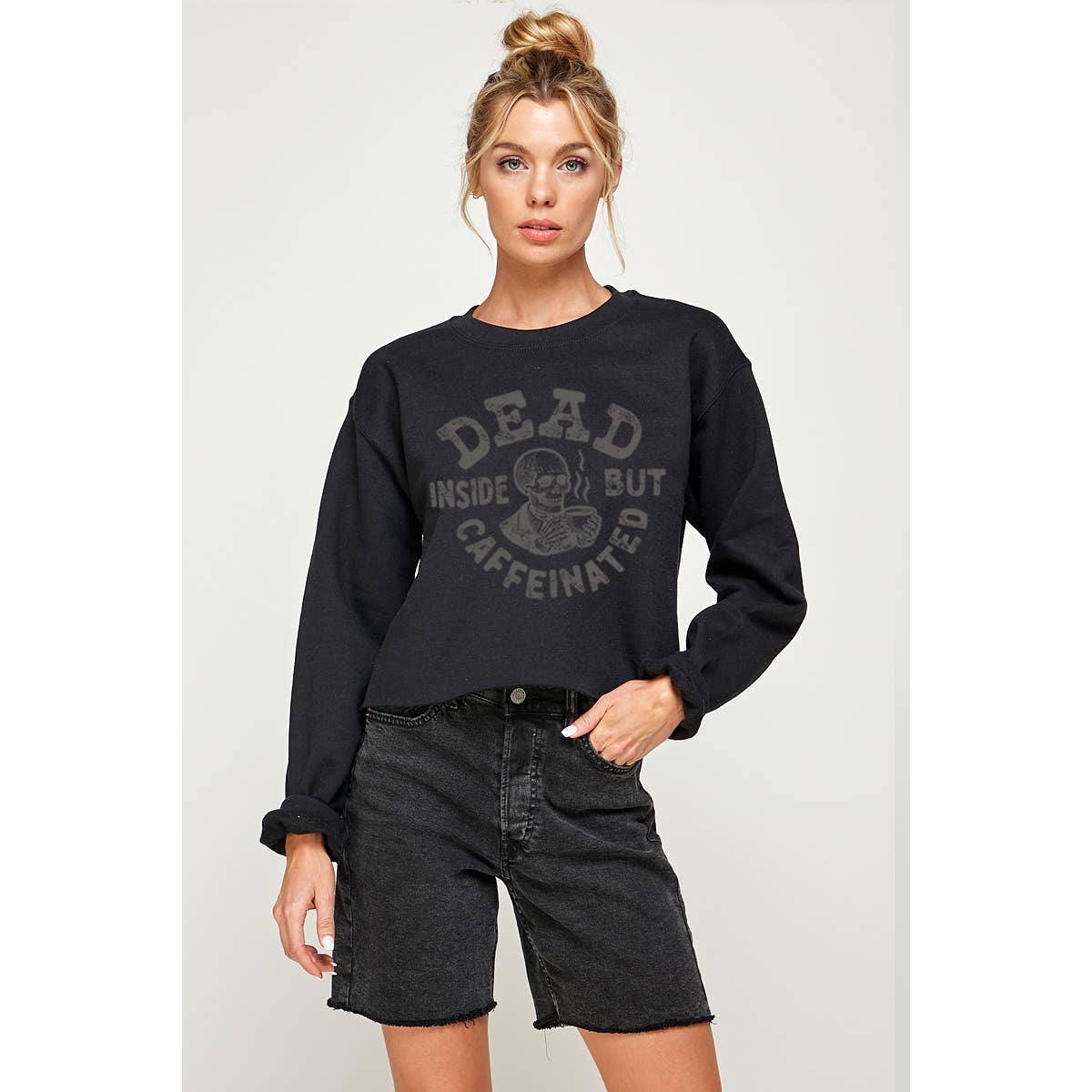Dead Inside But Caffeinated Vintage Graphic Crop Sweatshirt