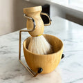 Natural Shaving Brush and Stand 3-in-1 Set