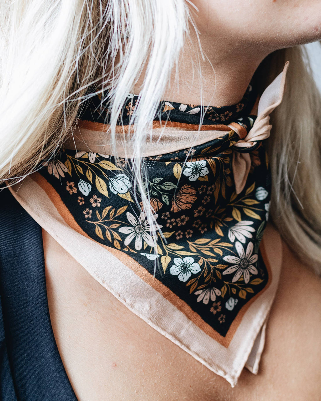 Midnight Garden Floral Silk Scarf