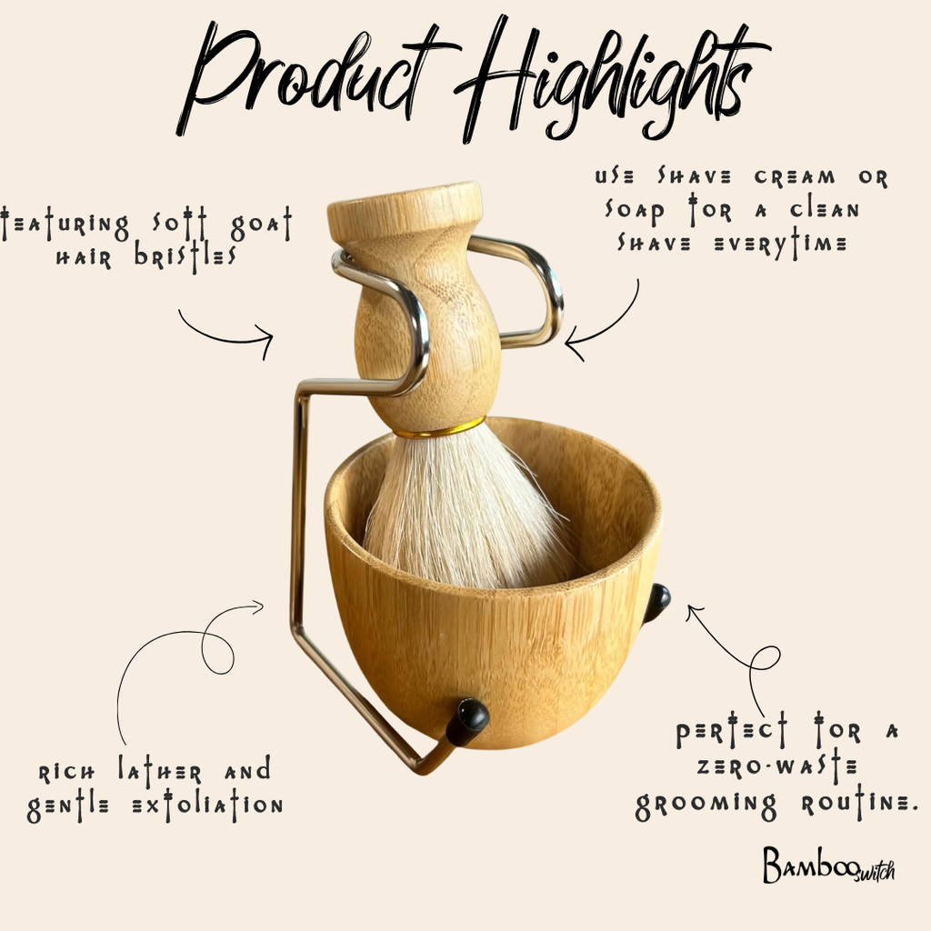Natural Shaving Brush and Stand 3-in-1 Set