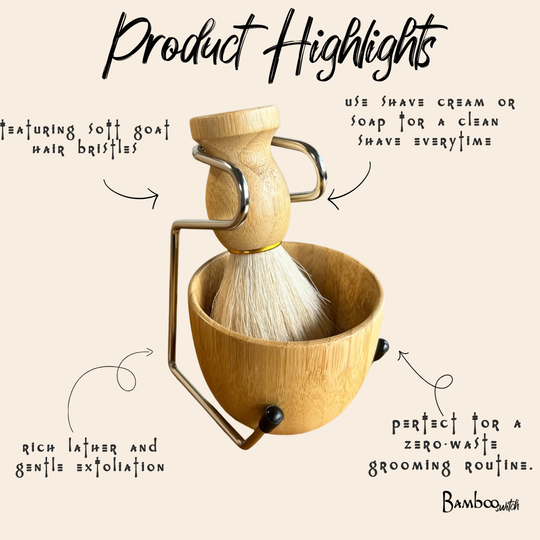 Natural Shaving Brush and Stand 3-in-1 Set