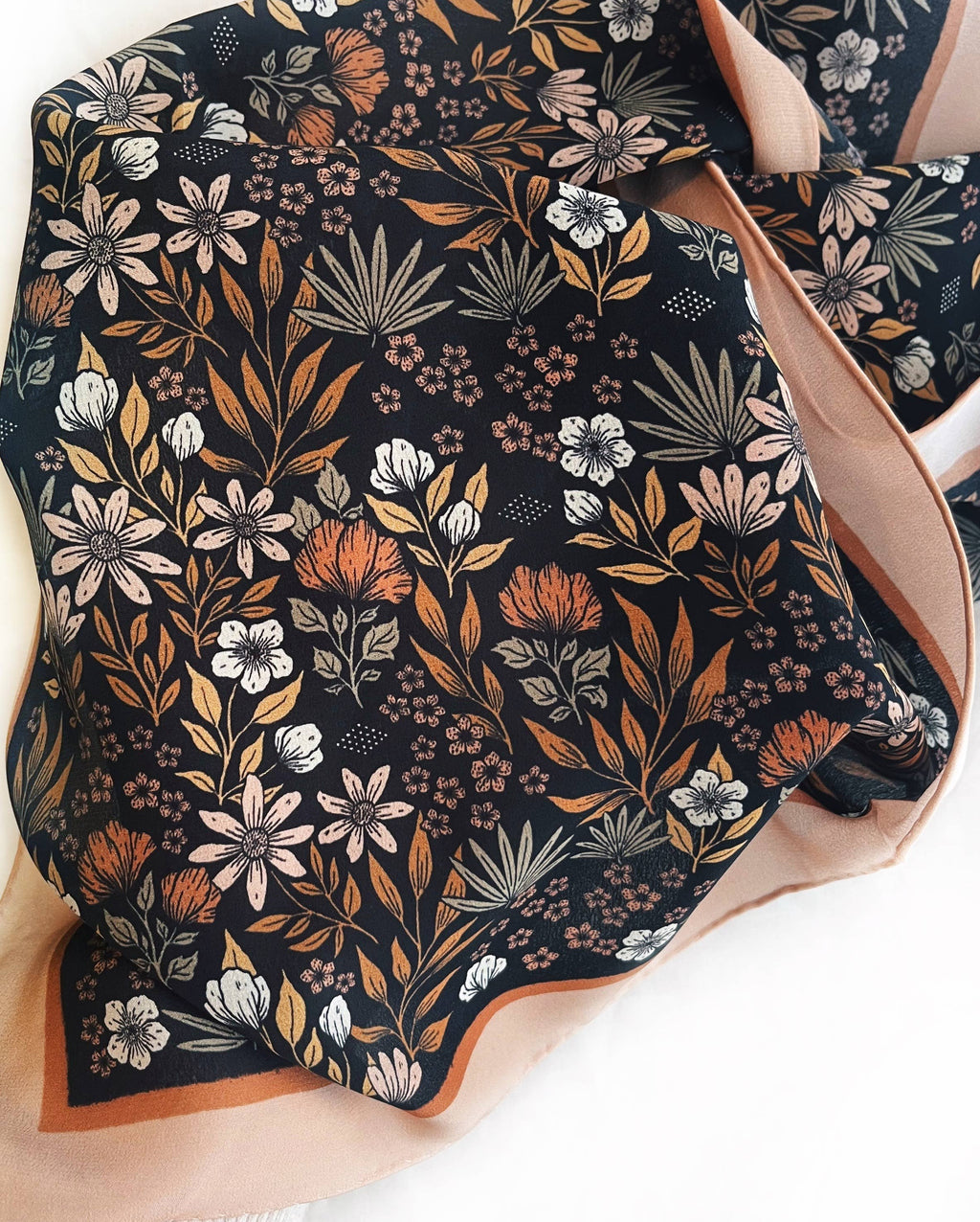 Midnight Garden Floral Silk Scarf