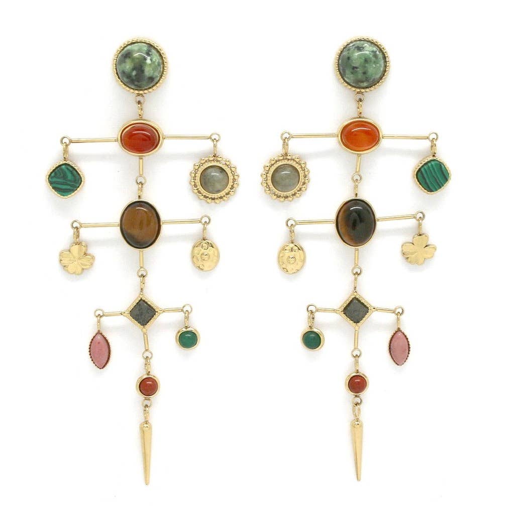 Museum style stone mobile earrings-347