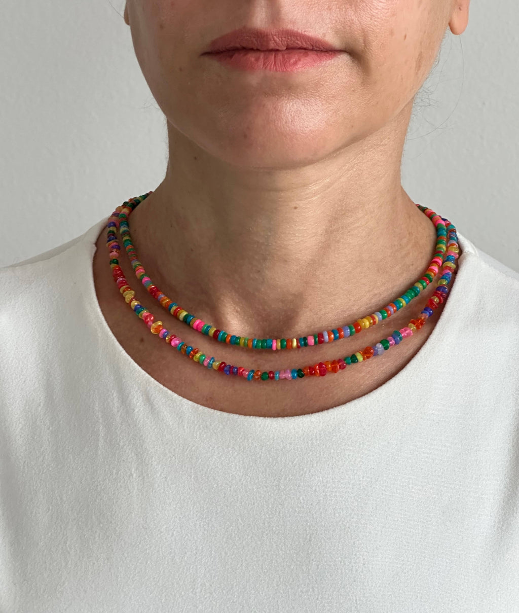 Slim Pink-Green Opal Necklace