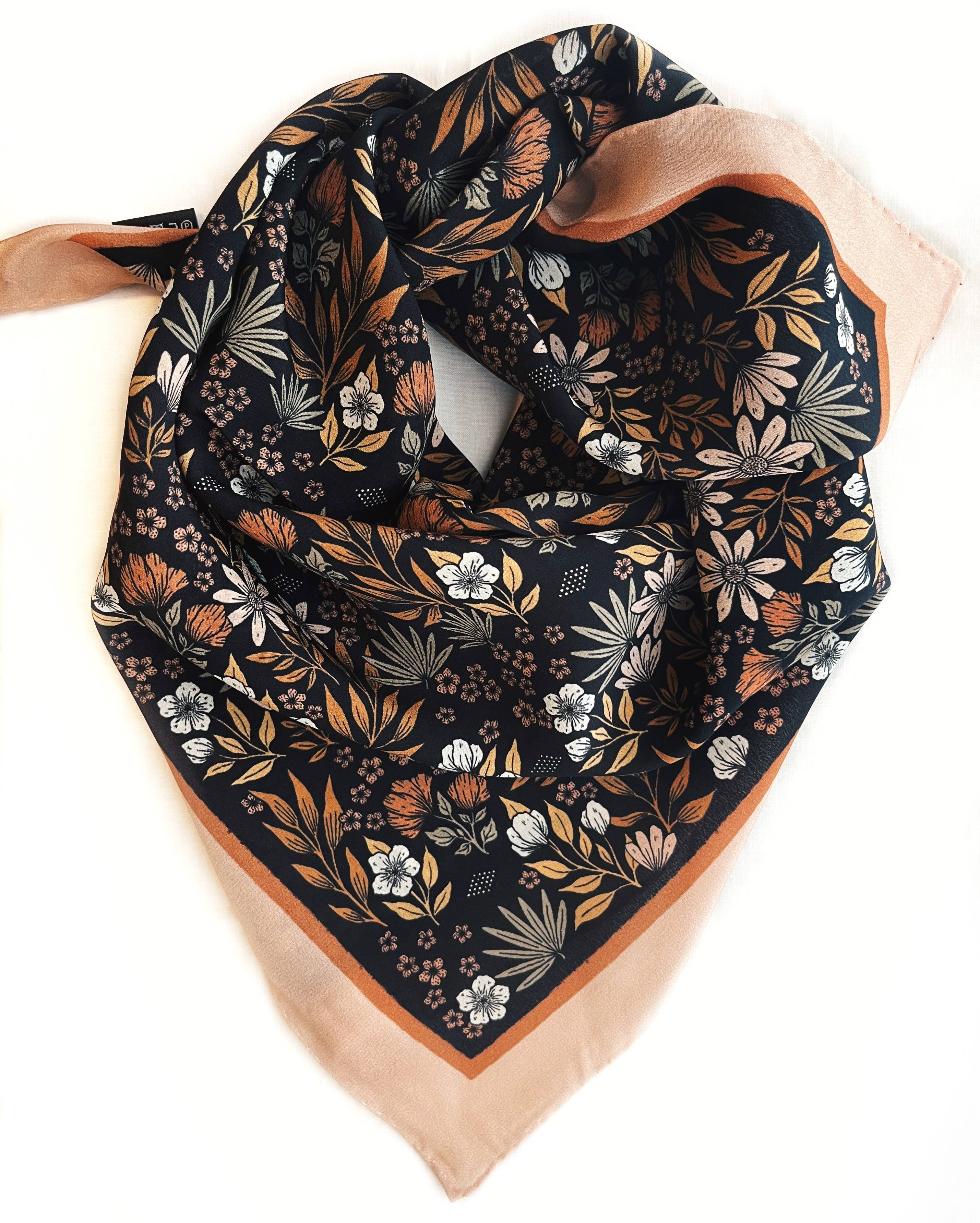 Midnight Garden Floral Silk Scarf