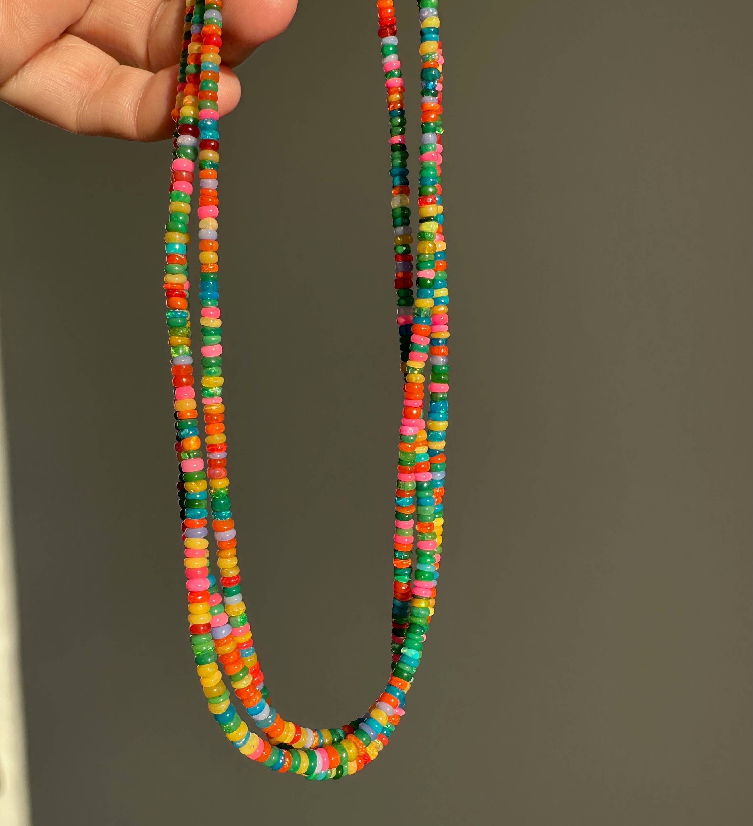 Slim Pink-Green Opal Necklace