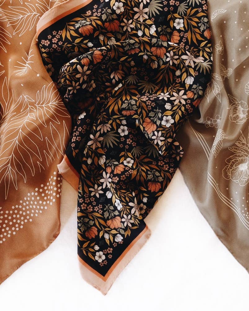 Midnight Garden Floral Silk Scarf