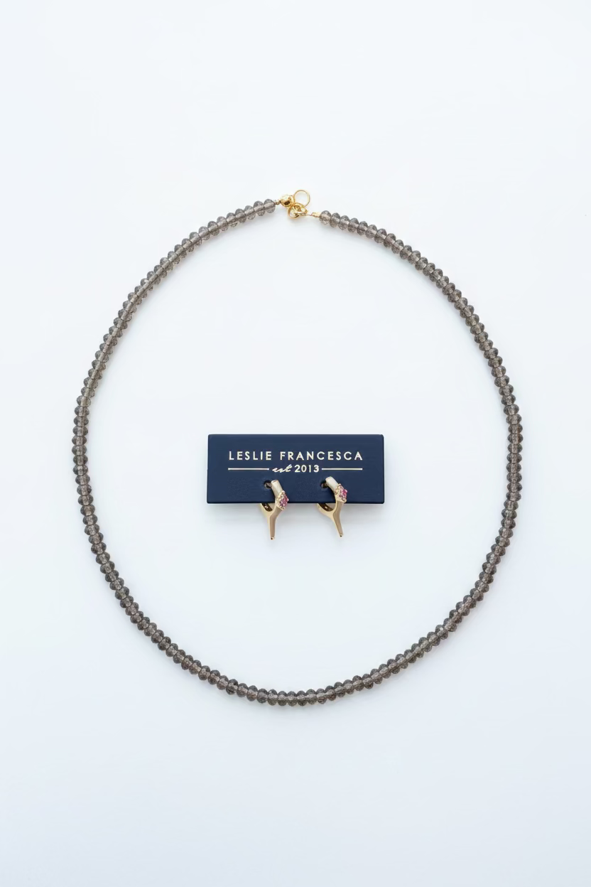 Gemstone Necklace & Huggies