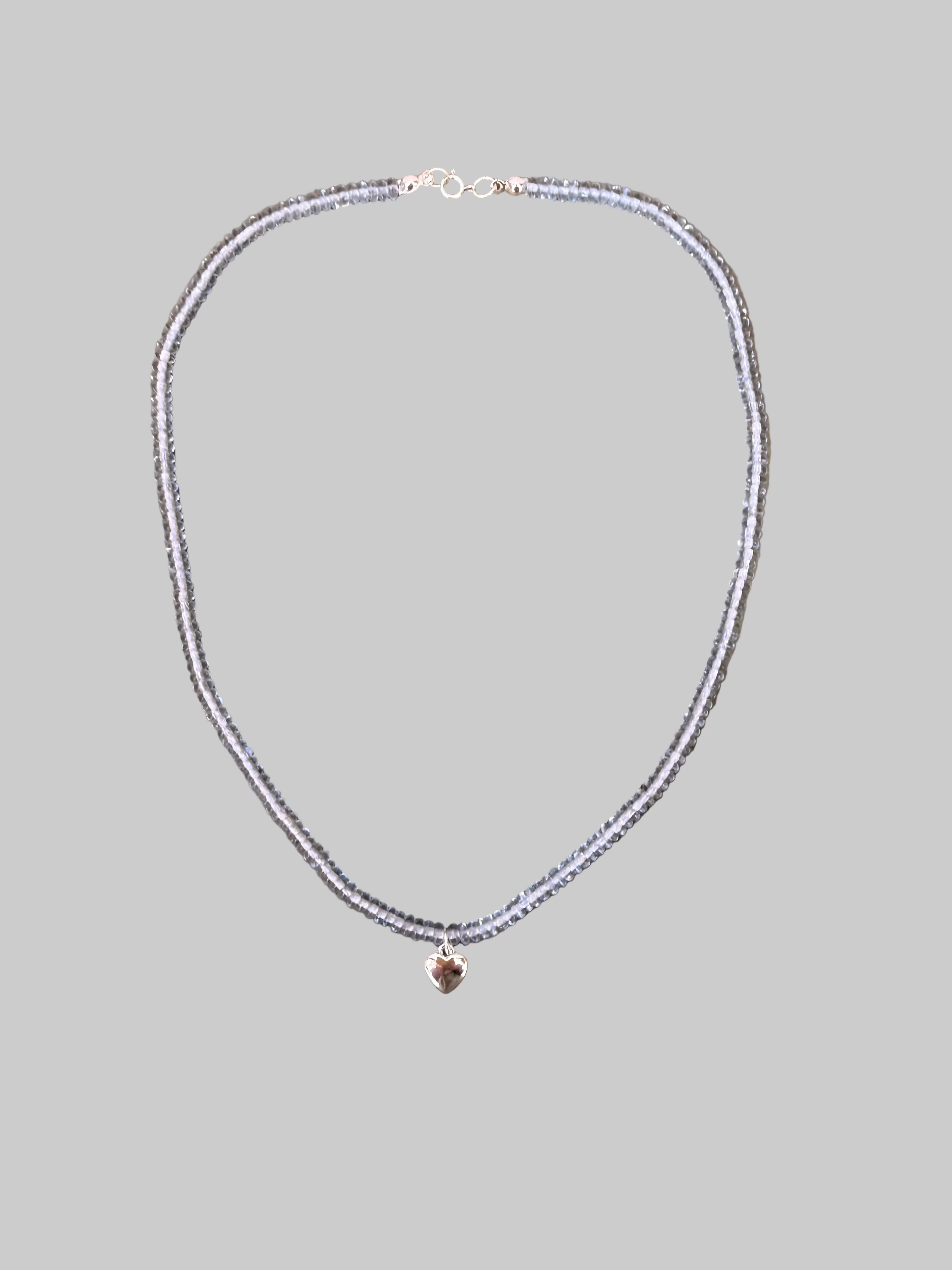 Blue Bead and Heart Pendant Necklace