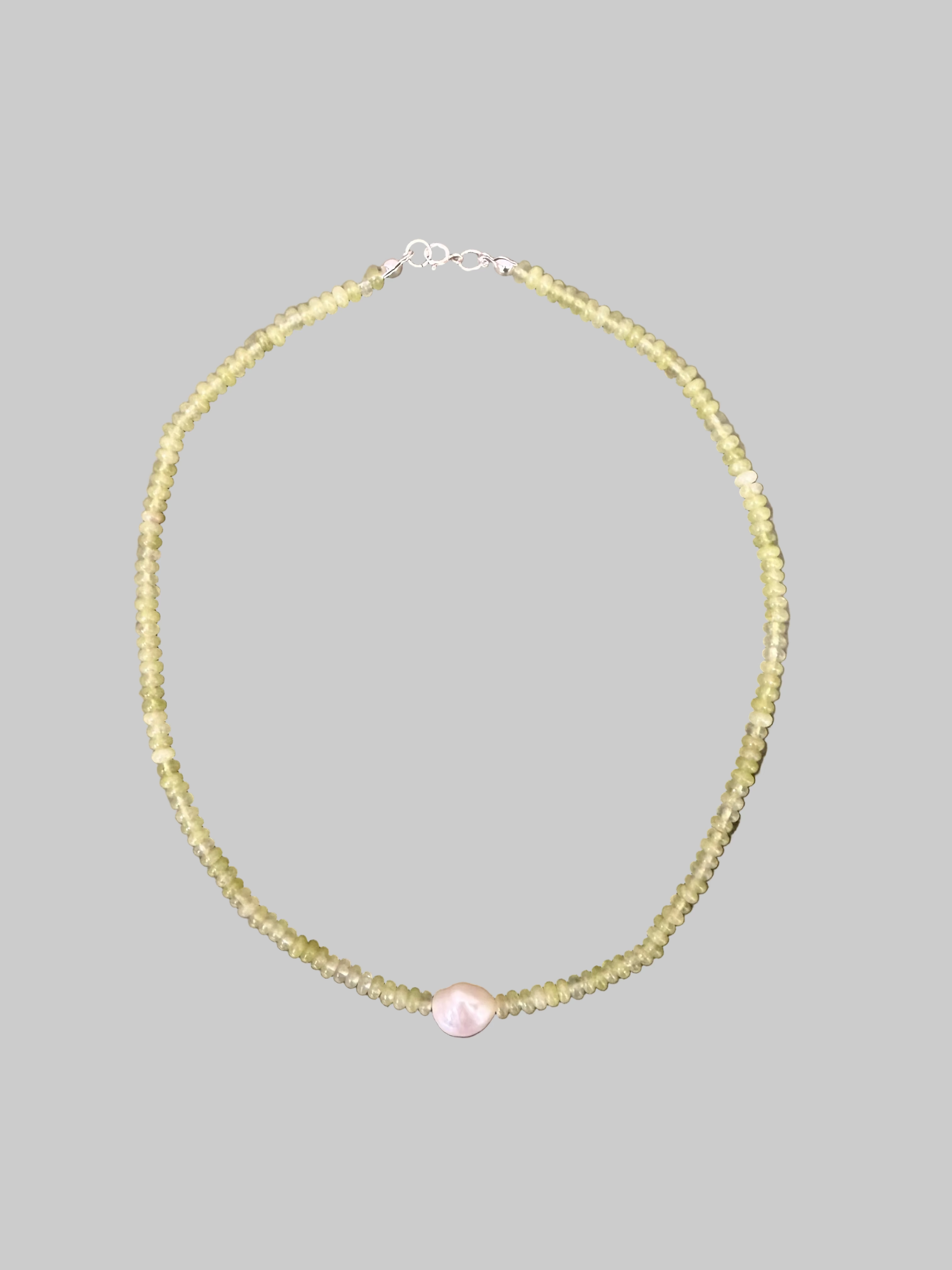 Green bead and Pearl Necklace