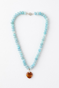 Blue Beaded Necklace with Tiger's Eye Heart