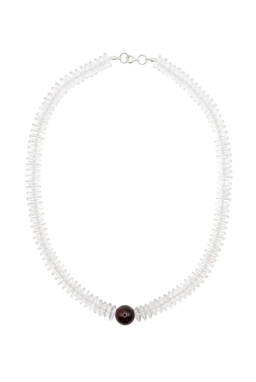 Clear Bead Necklace with Brown Center Stone