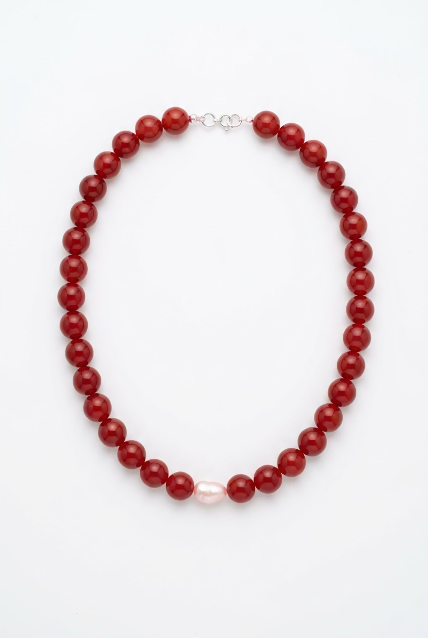 Red Bead and Pearl Center Necklace