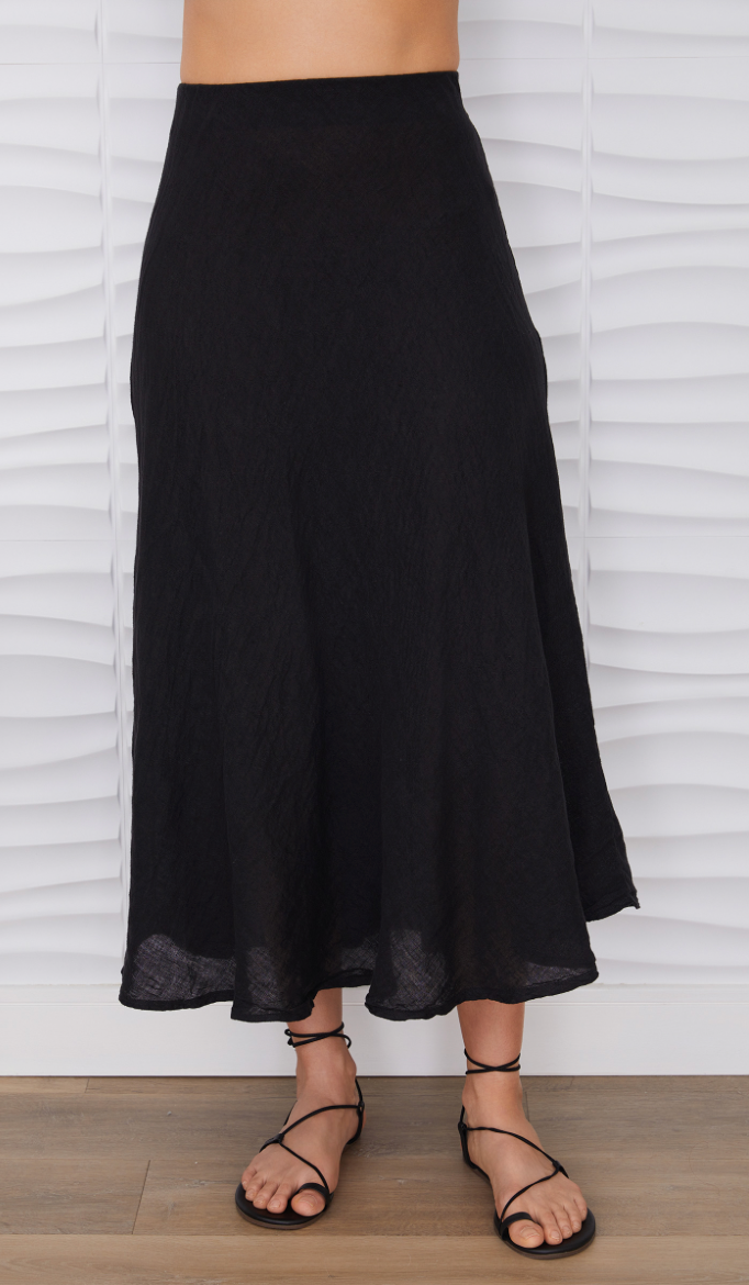 Crinkle Linen Midi Skirt