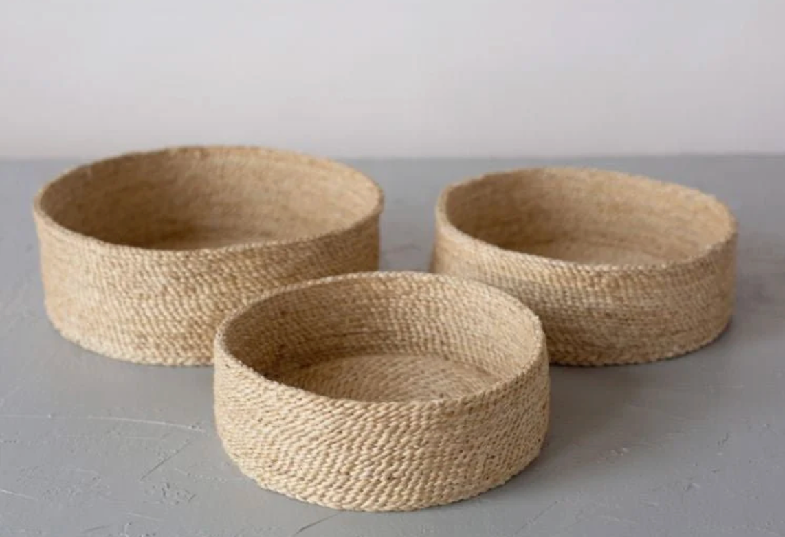 Round Low Jute Basket Trio