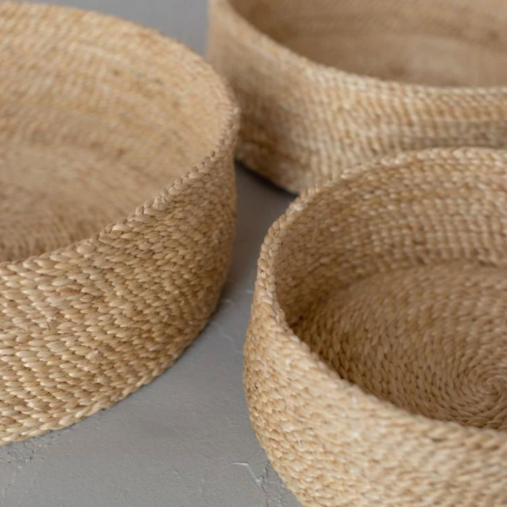 Round Low Jute Basket Trio