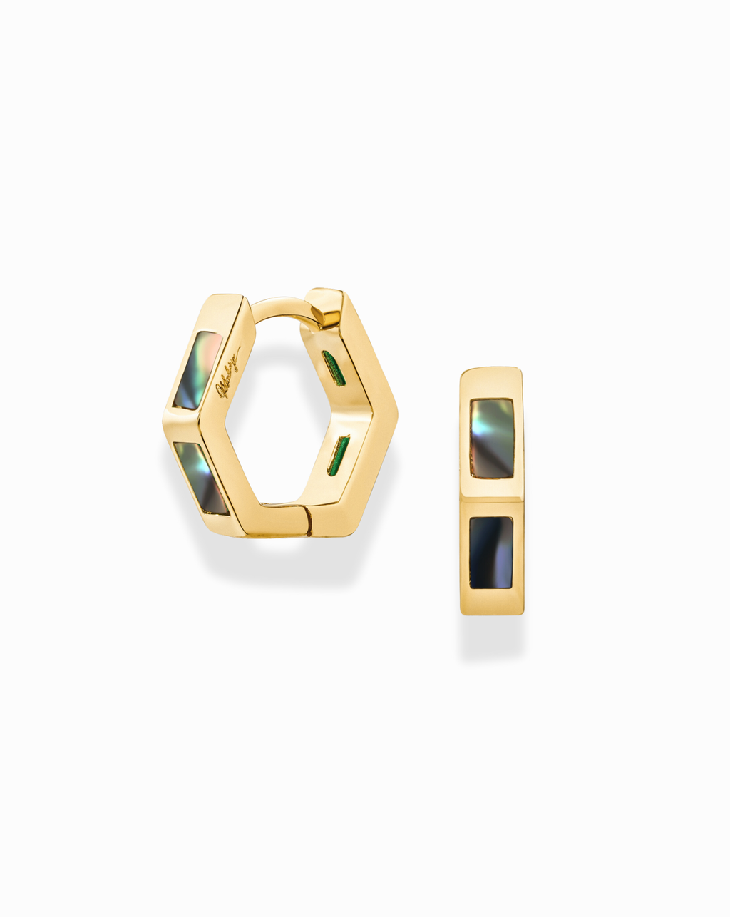 Ari Inlay Hexagon Huggies